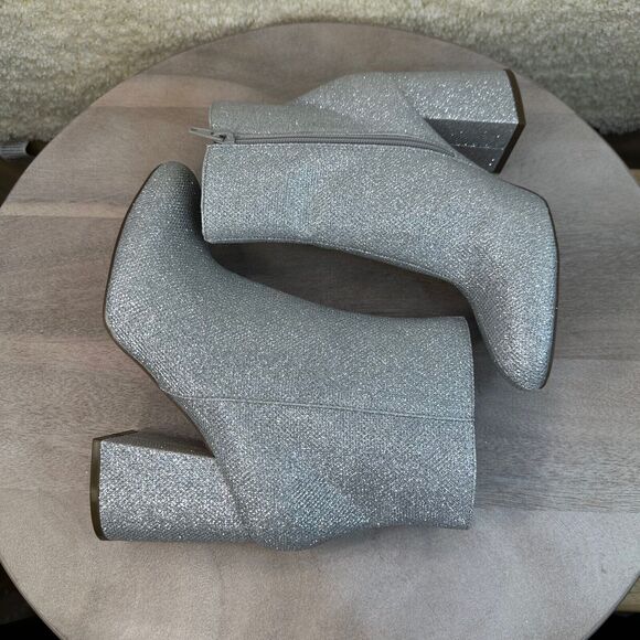 Madden Girl Silver Fab Womens Size 8.5 Boots Glitter Block Heel Almond Toe New - Picture 9 of 10